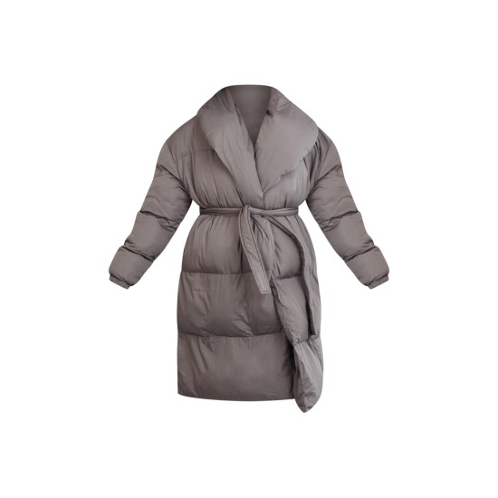 Maternity Grey Oversized Collar Belted Longline Puffer Maternity Grey Oversized Collar Belted Longline Puffer
