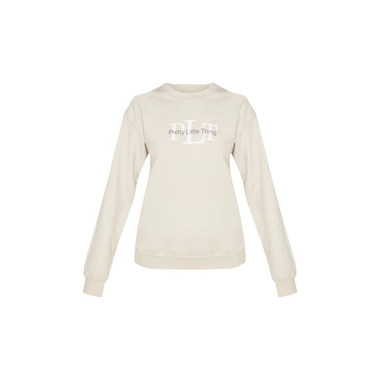 PRETTYLITTLETHING Sand Graphic Oversized Fit Sweatshirt